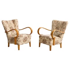 Schwedischer Designer, Loungesessel, Eiche, Stoff, Schweden, 1940er Jahre