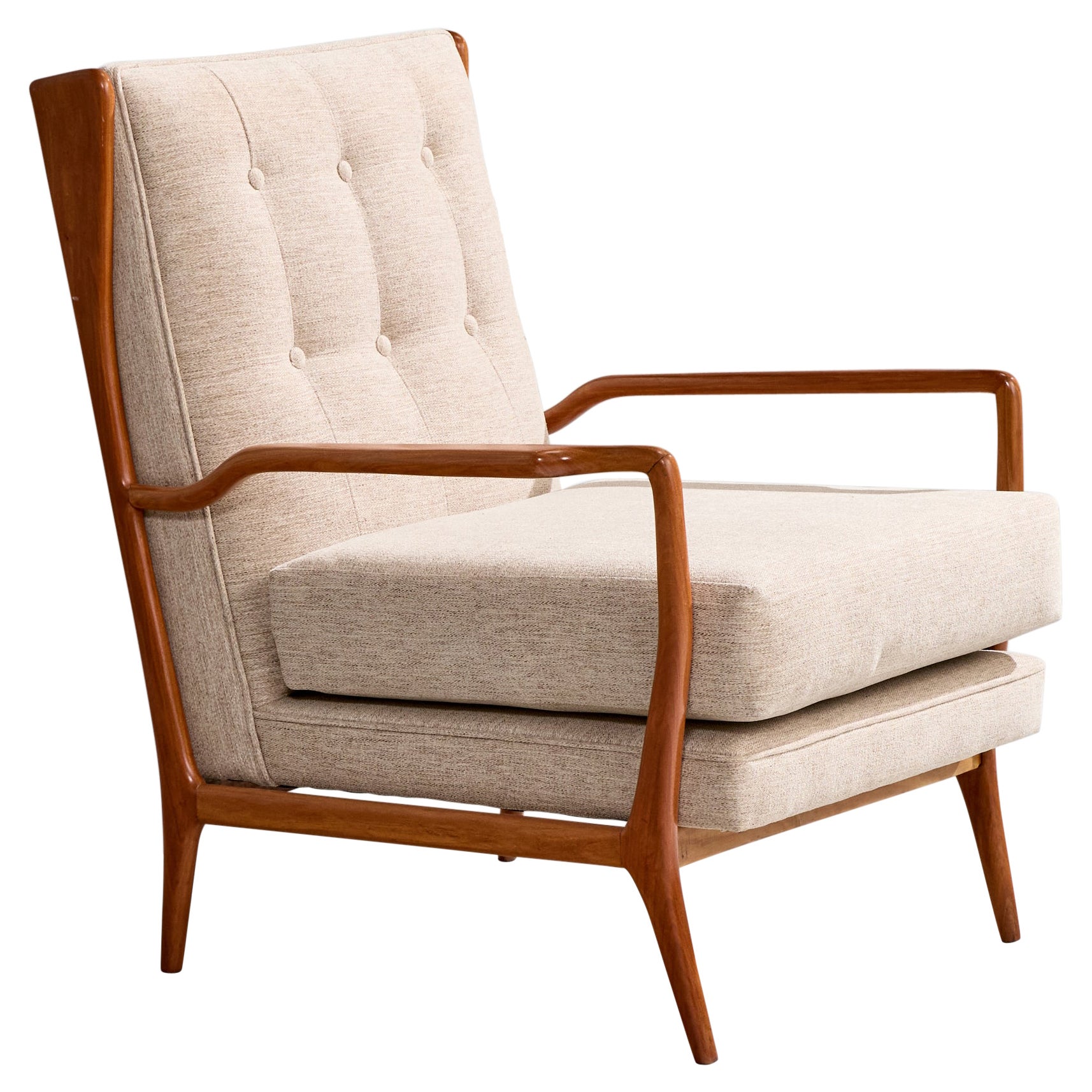Rino Levi, Lounge Chair, Wood, Fabric, Brazil, 1960s