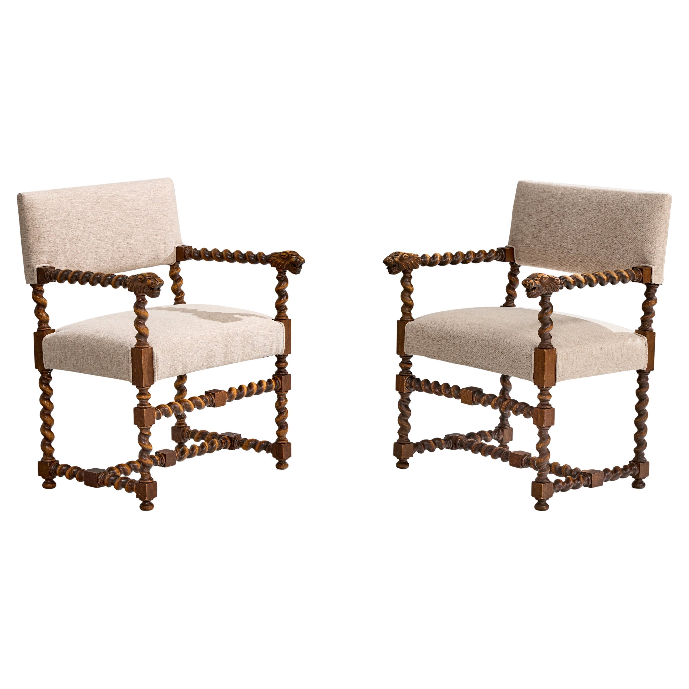 Swedish Designer, Armchairs, Oak, Fabric, Sweden, 1900s