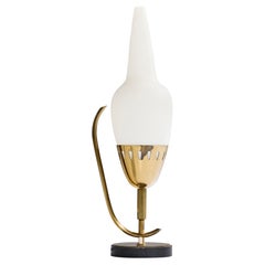 Angelo Lelii, Tischlampe, Messing, Metall, Glas, Italien, 1950er Jahre