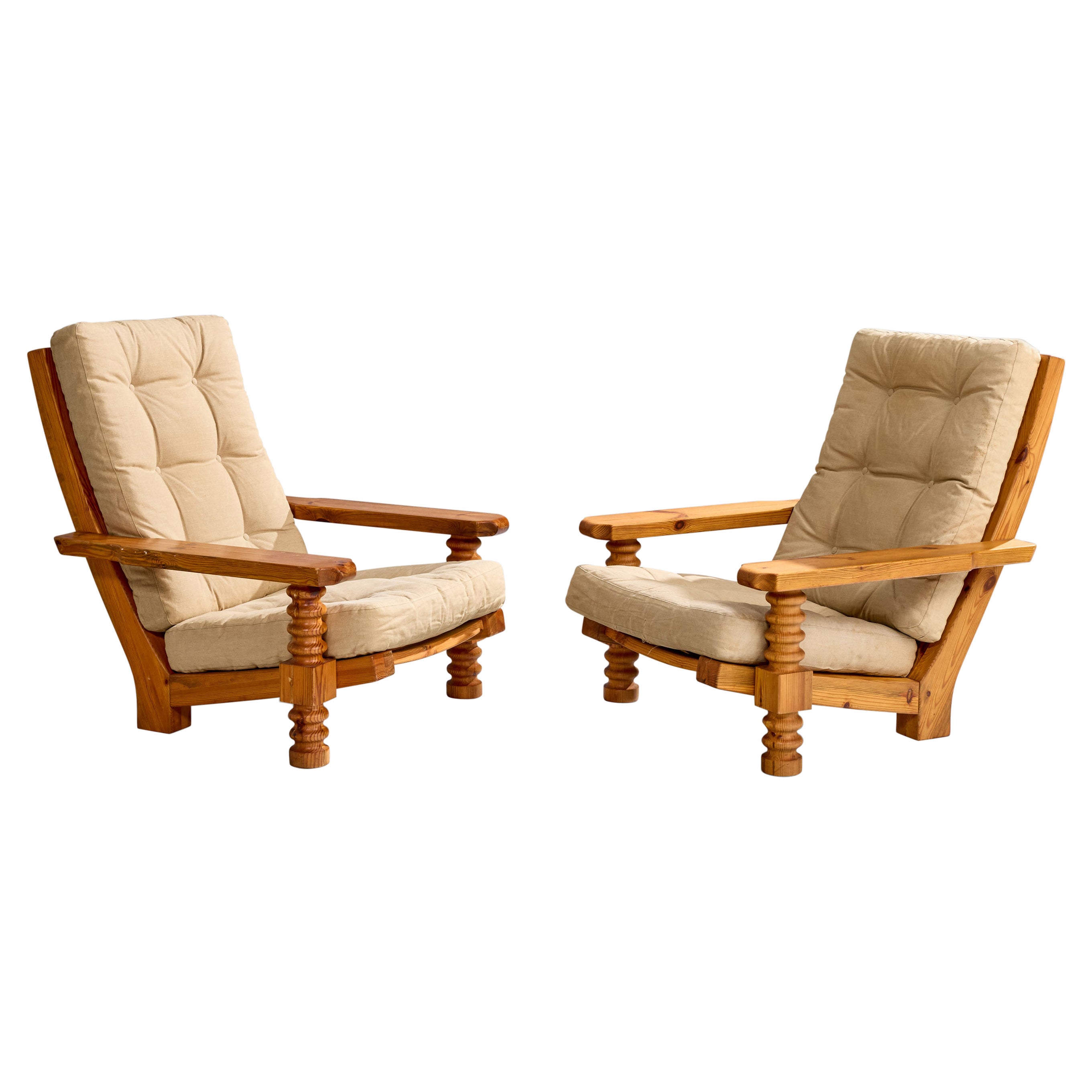 Collden, Lounge Chairs, Pine, Fabric, Sweden, 1970s