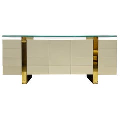 Mid-century Modern Credenza, Brass and Glass, Cardin Inspired