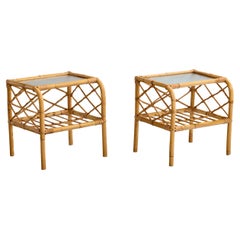 Swedish Designer, Nightstands, Bamboo, Rattan, Glass, Sweden, 1950s