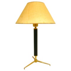 Mid-Century / Vintage Brass & Leather Table Lamp, Austria 1950's