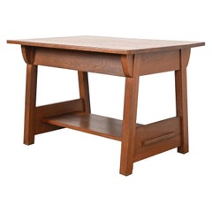 Table de bureau ou de bibliothèque antique Mission en chêne Arts & Crafts, vers 1910