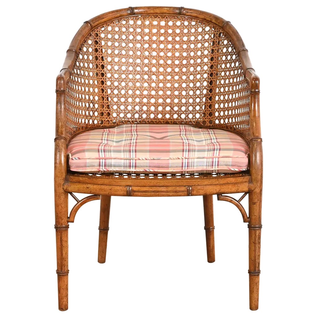 Kindel Furniture Hollywood Regency Faux Bamboo and Cane Club Chair, Circa 1970s