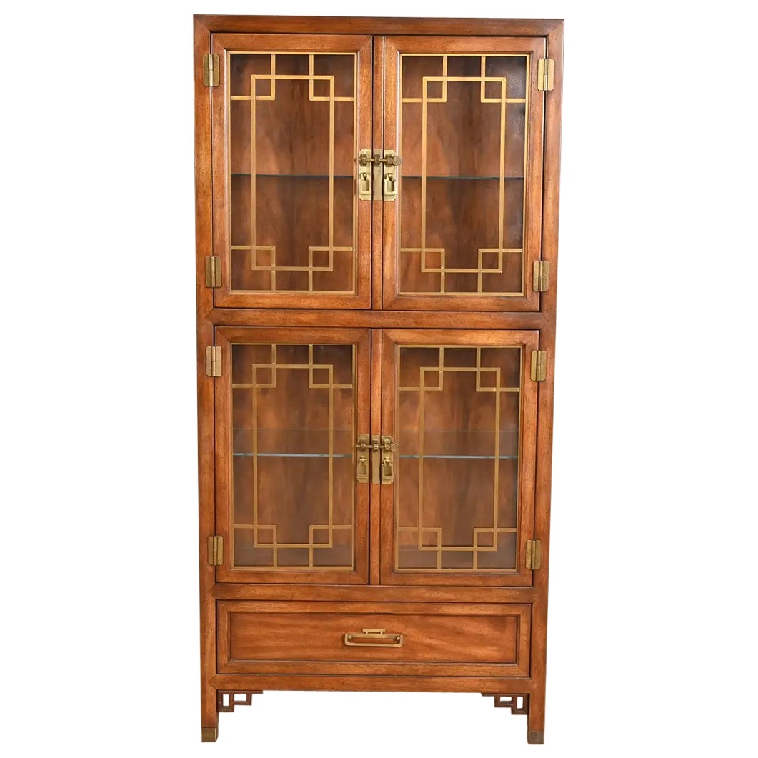 Century Furniture Hollywood Regency Chinoiserie Walnut Lighted Bookcase