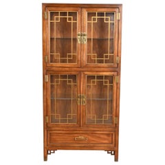 Century Furniture Hollywood Regency Chinoiserie Walnut Lighted Bookcase
