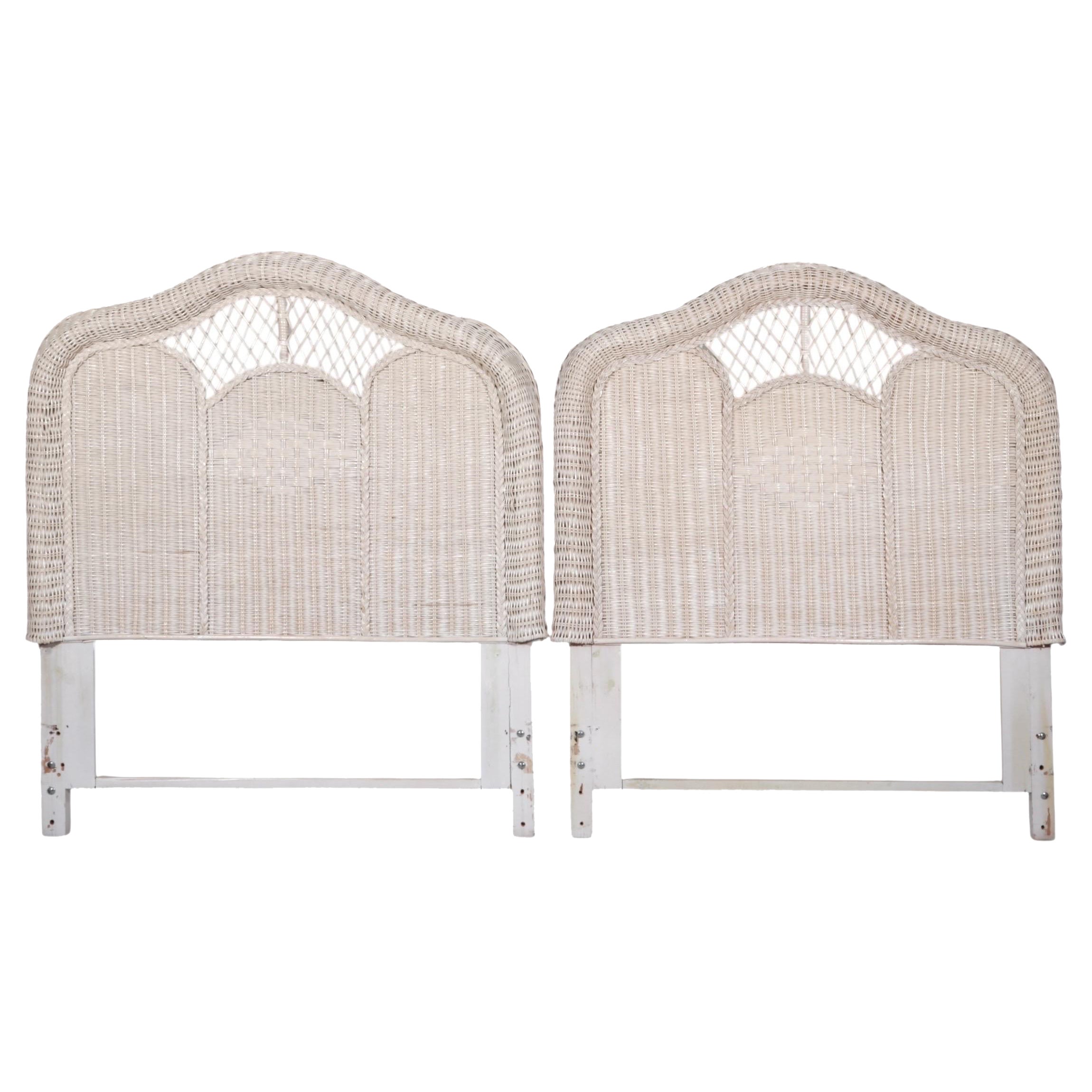 Heywood Wakefield Style Wicker Twin Headboards, a Pair