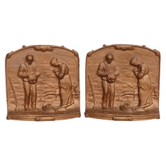 Bronze 'The Angelus Prayer at Harvest' Bookends, a Pair