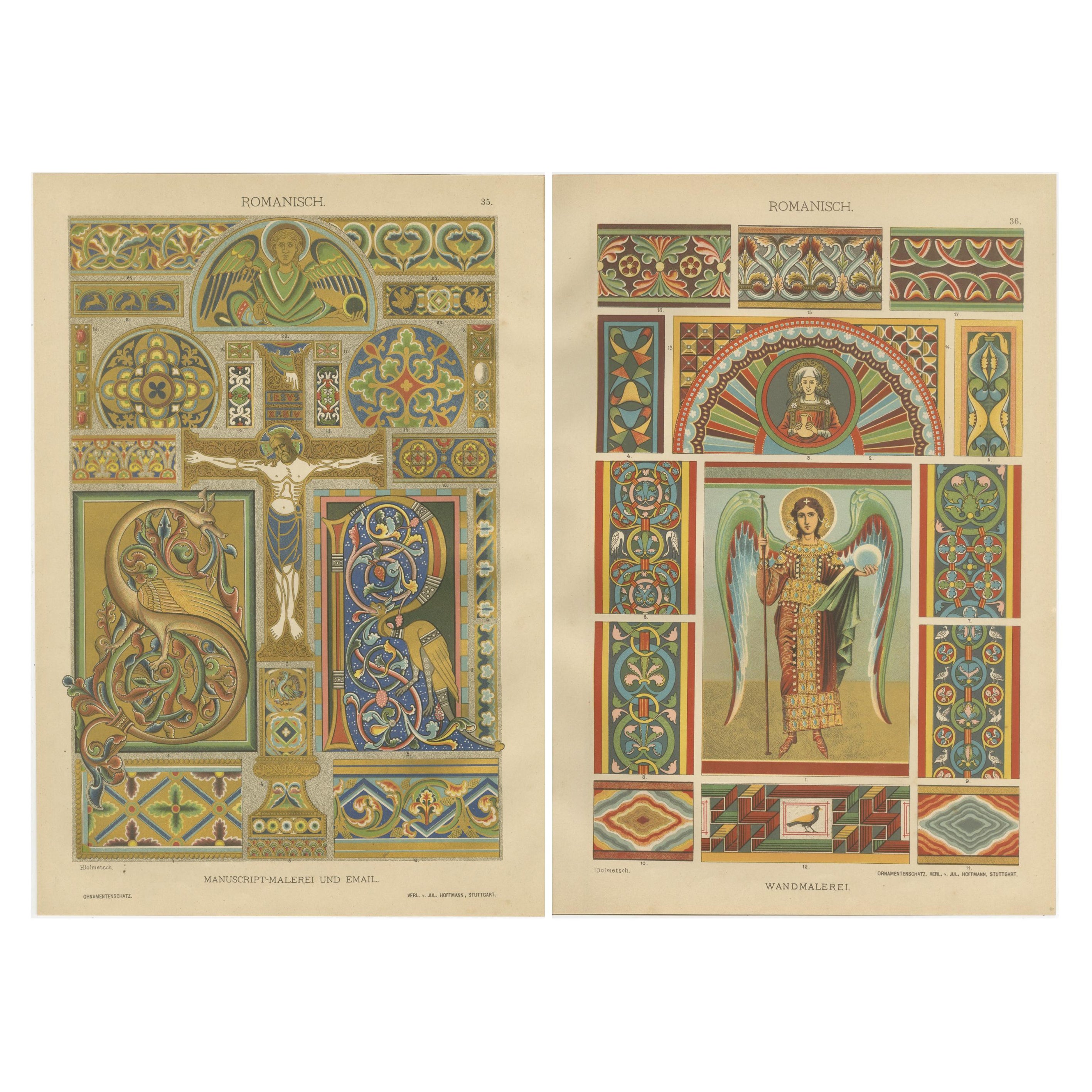 Stampe decorative romaniche di H. Dolmetsch, 1887, Manoscritto e disegni murali