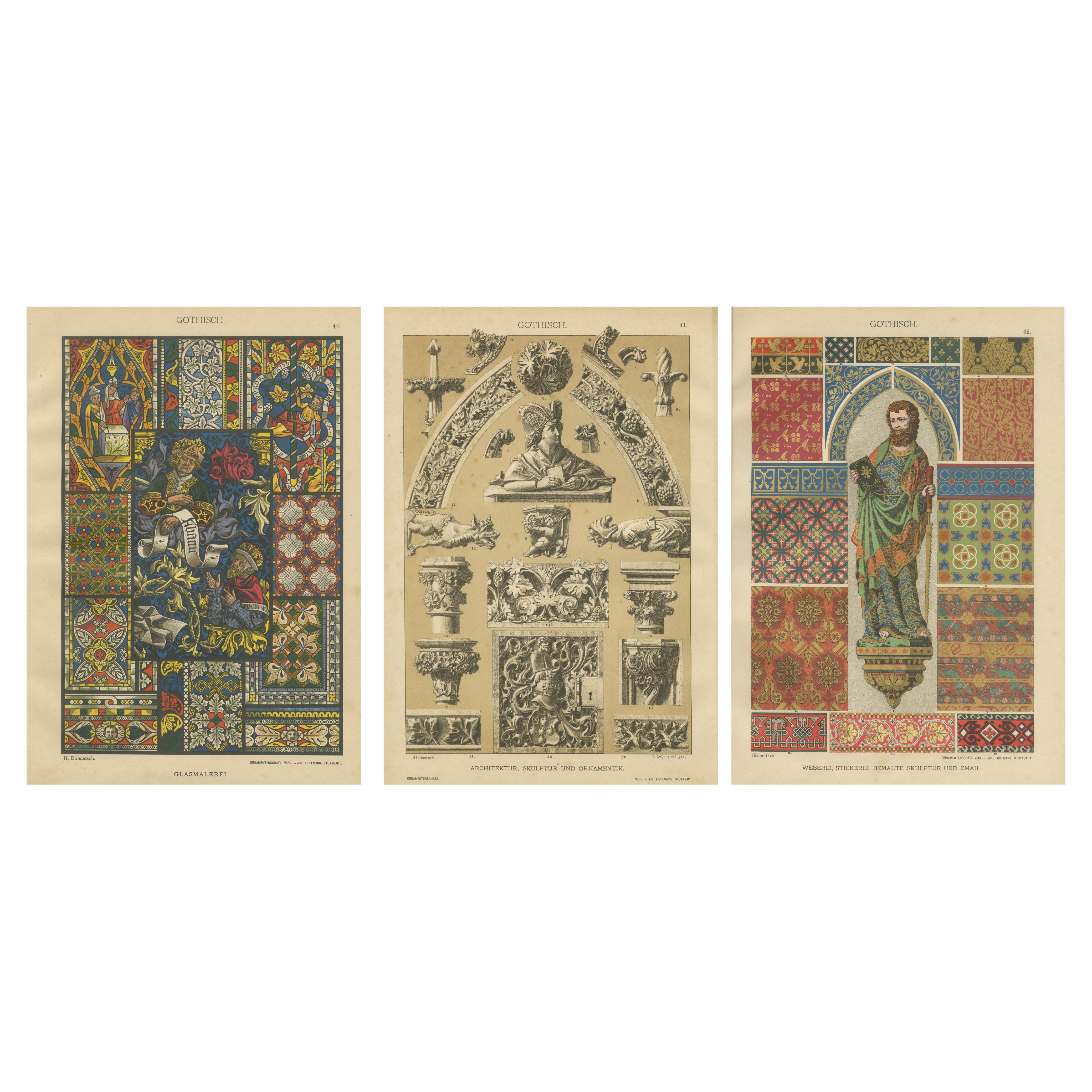 Impresiones de Arte Decorativo Gótico: Vidrieras, esculturas y motivos textiles 1887
