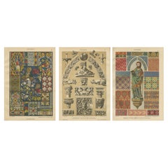 Gothic Decorative Art Prints: Stained Glass, Sculpture and Textile Motifs 1887