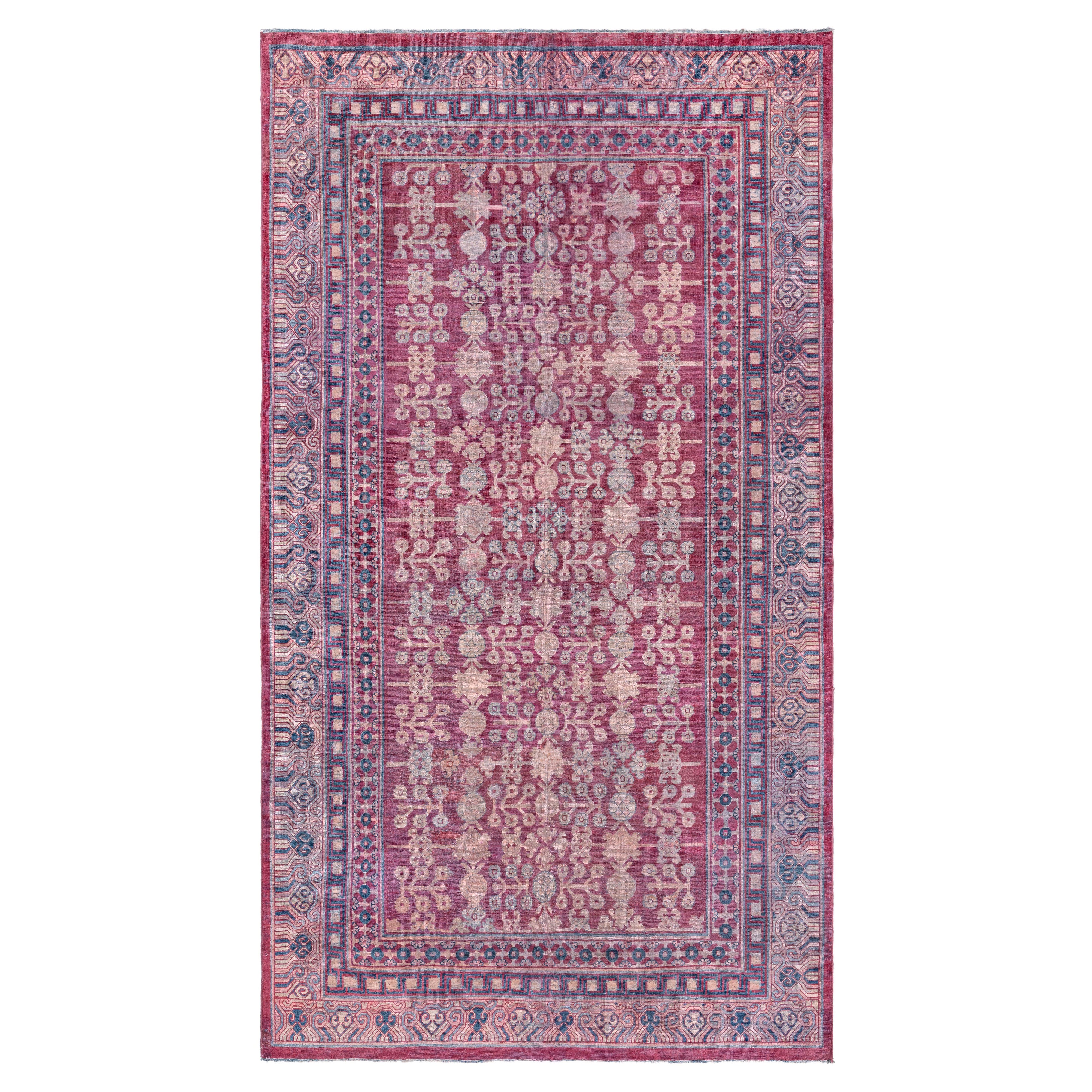 Doris Leslie Blauer Samarkand Khotan-Teppich aus roter Seide des 19. Jahrhunderts