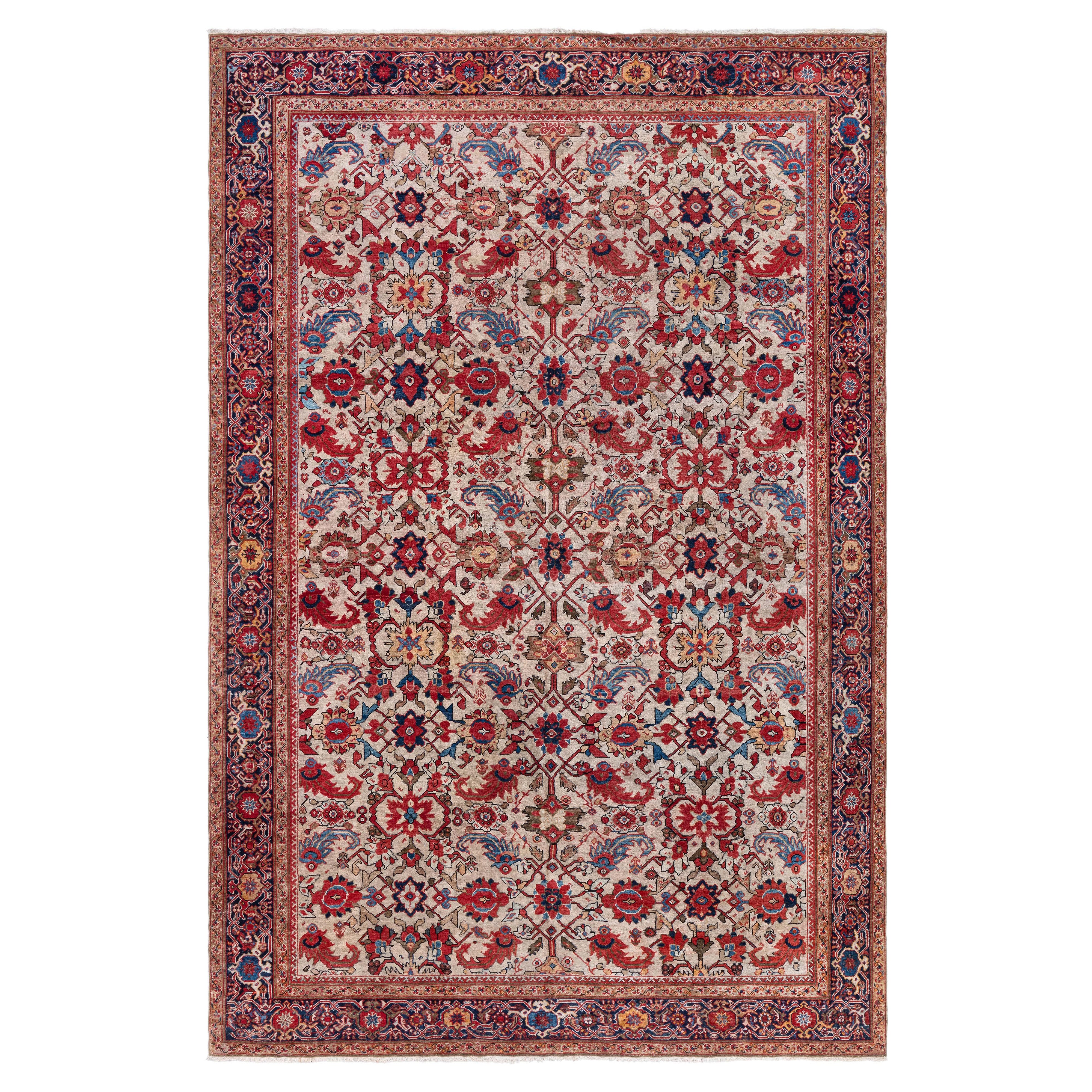 Doris Leslie Blauer antiker persischer Sultanabad-Teppich in Blau