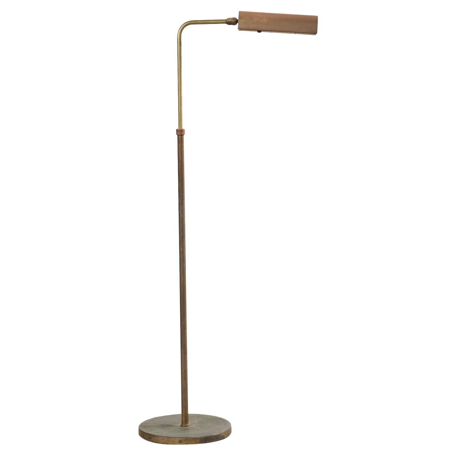 Midcentury Patinated Brass Adjustable Pharmacy Floor Lamp