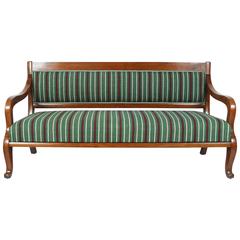 Antique Italian Wood Bench Upholstered in Striped African Fabric