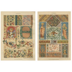 Pair of 19th Century Gothic Illuminated Ornament Prints Published in 1887