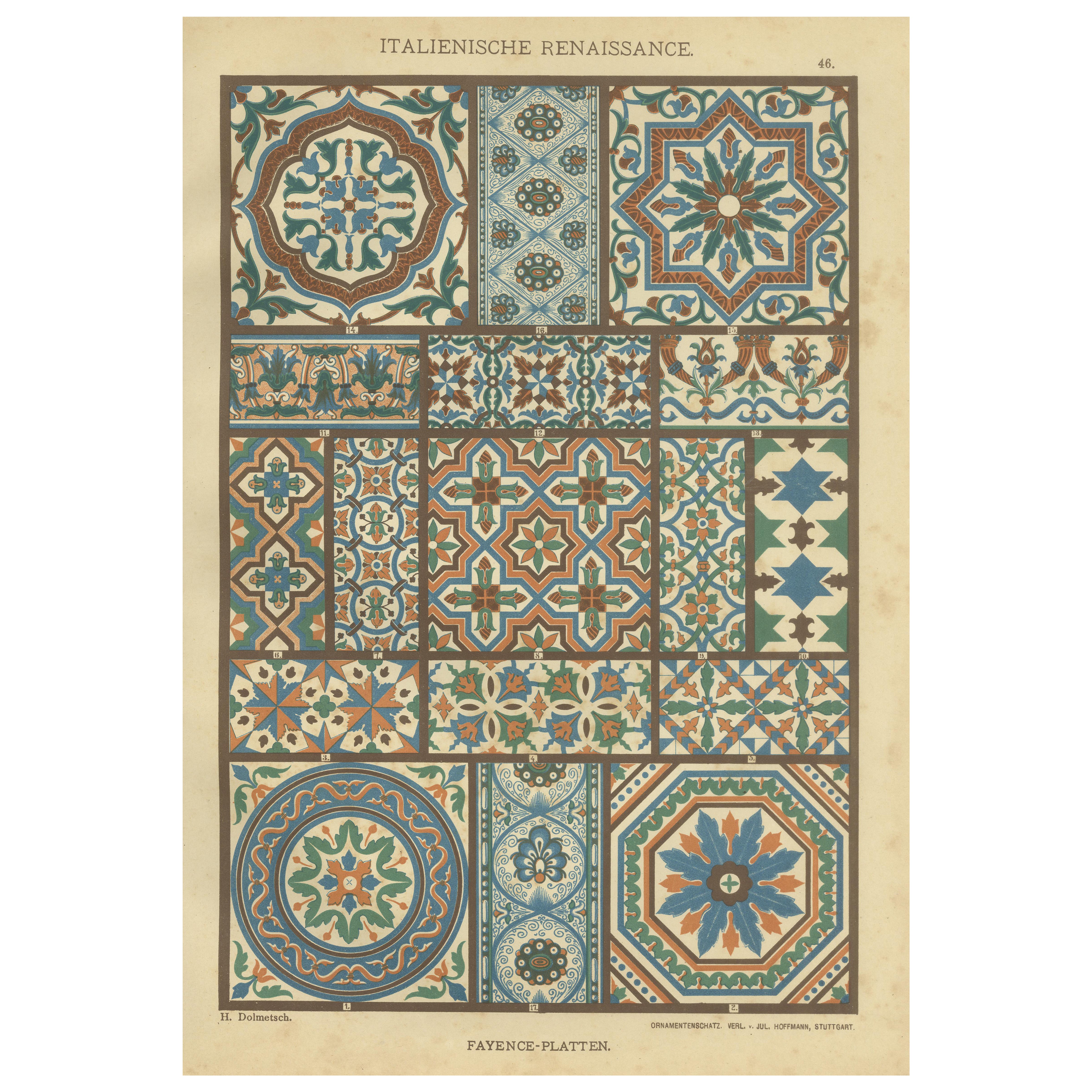 Impression de carreaux de la Renaissance italienne d'Ornamentenschatz, 19ème siècle
