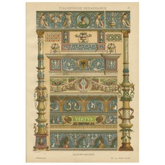 Italian Renaissance Architectural Frieze Print with Virtus Motto, 19th Century