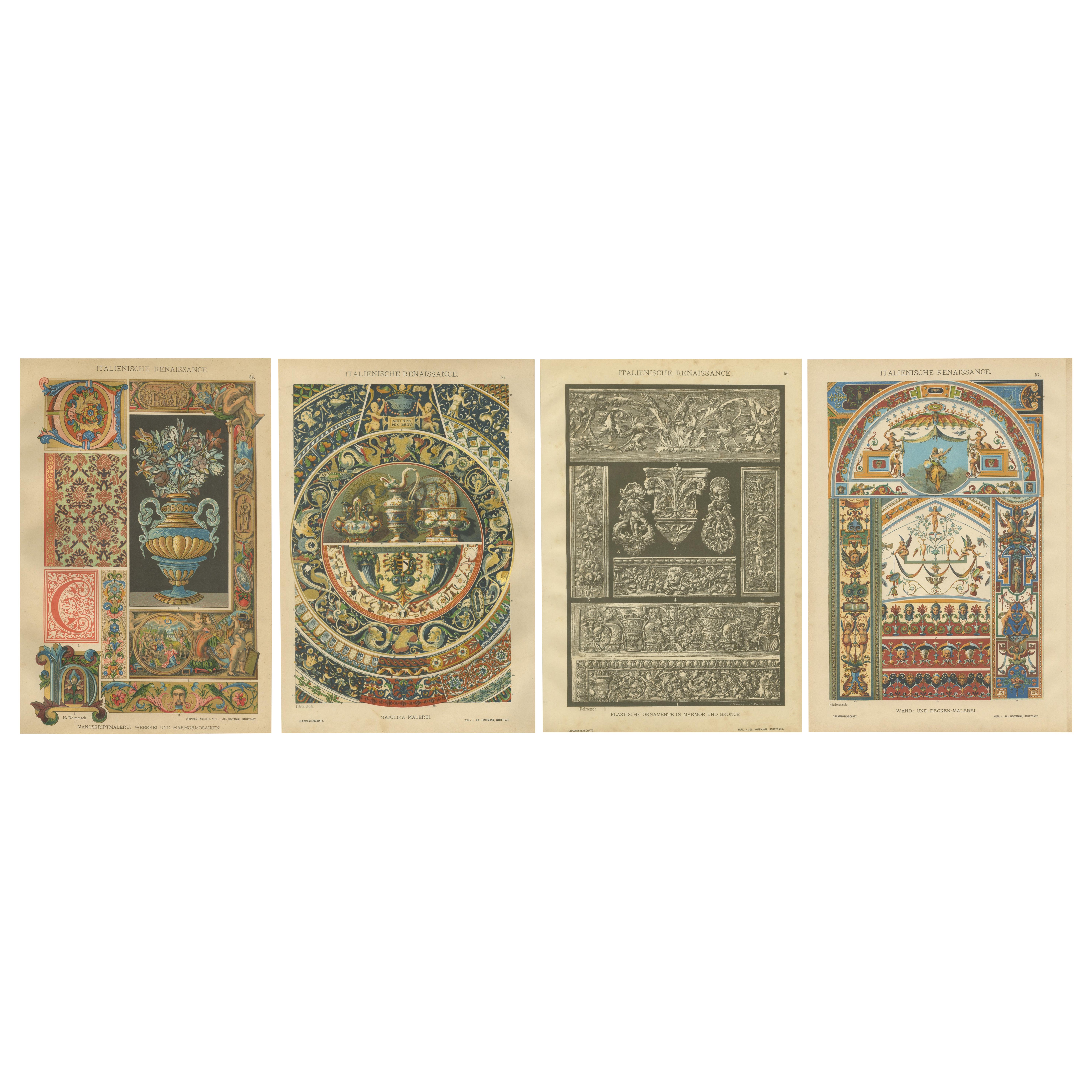 Set of Four Italian Renaissance Decorative Prints by H. Dolmetsch, 1887
