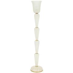 White Pulegoso Murano Glass and Brass Floor Lamp