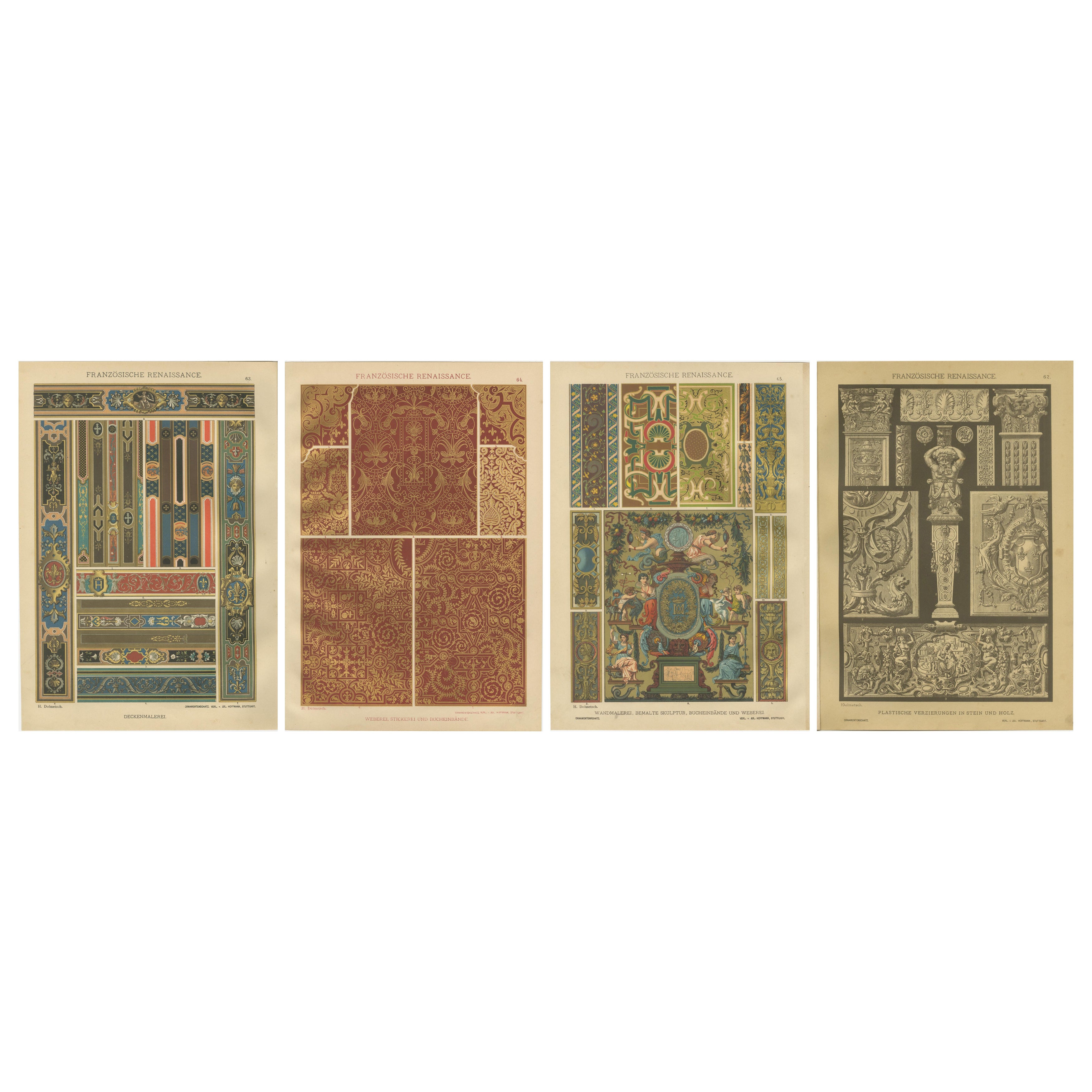 Set of 4 French Renaissance Prints by H. Dolmetsch from Ornamentenschatz, 1887