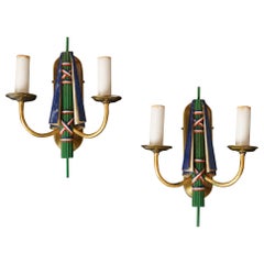 Pair of "Bastille Day" Painted Tole Sconces - France 1960's