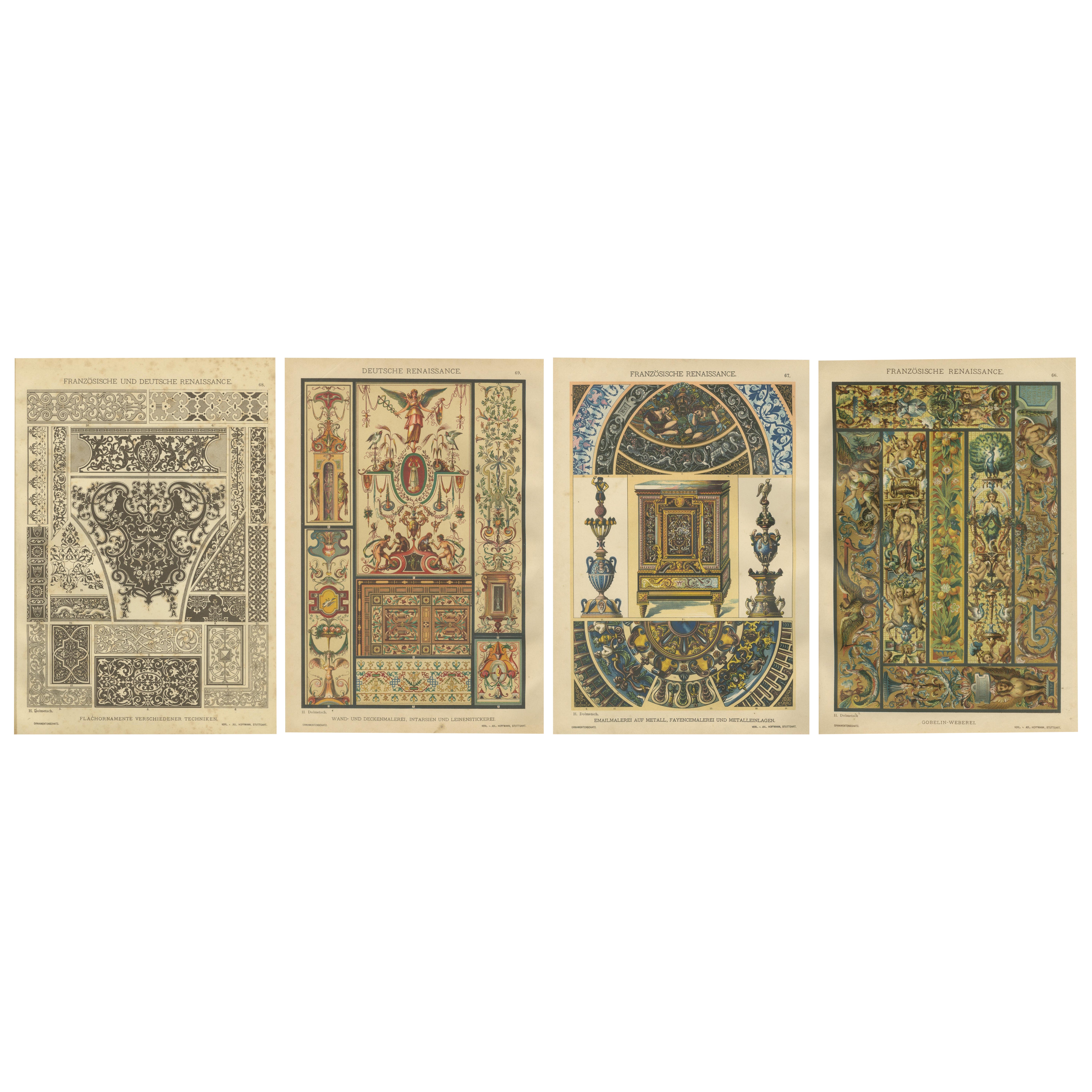 Set of 4 Renaissance Design Prints by H. Dolmetsch – Gobelins, Enamels and More For Sale