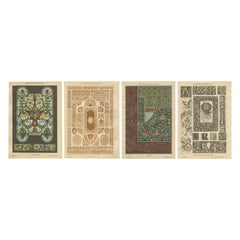 Satz von 4 antiken deutschen Drucken im Design der Renaissance von H. Dolmetsch, um 1887