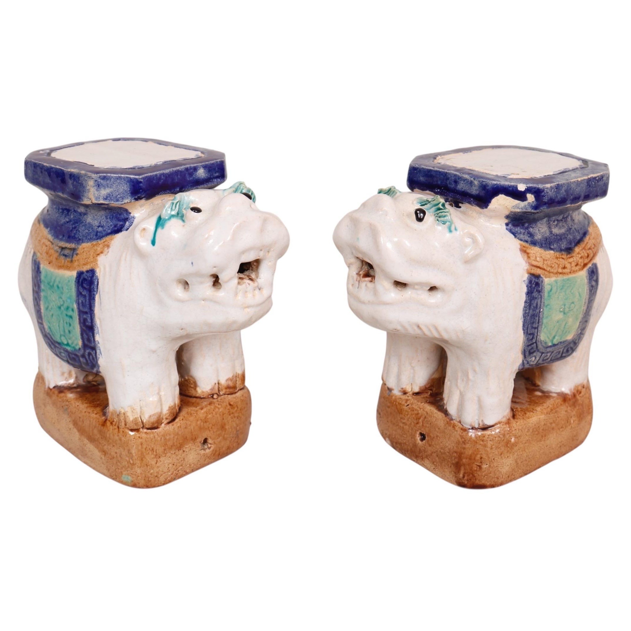 Keramische Foo Dog Pflanzenständer, ein Paar
