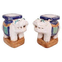 Ceramic Foo Dog Plant Stands, a Pair