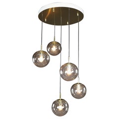 Mid-Century Cascade with Five Smoked Hand-Blown Globes by Glashütte Limburg 1970