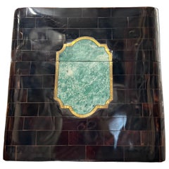 A Vintage Maitland Smith Tessellated Horn and Stone Box With Brass Trim