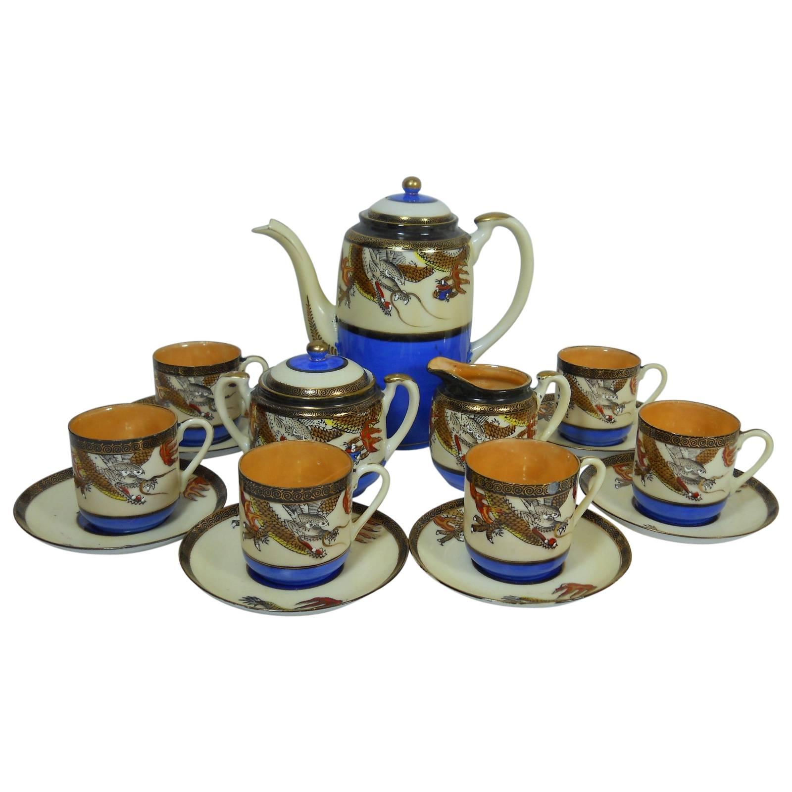Dragonware 17-Piece Demitasse Coffee or Chocolate Set Made in Japan For Sale