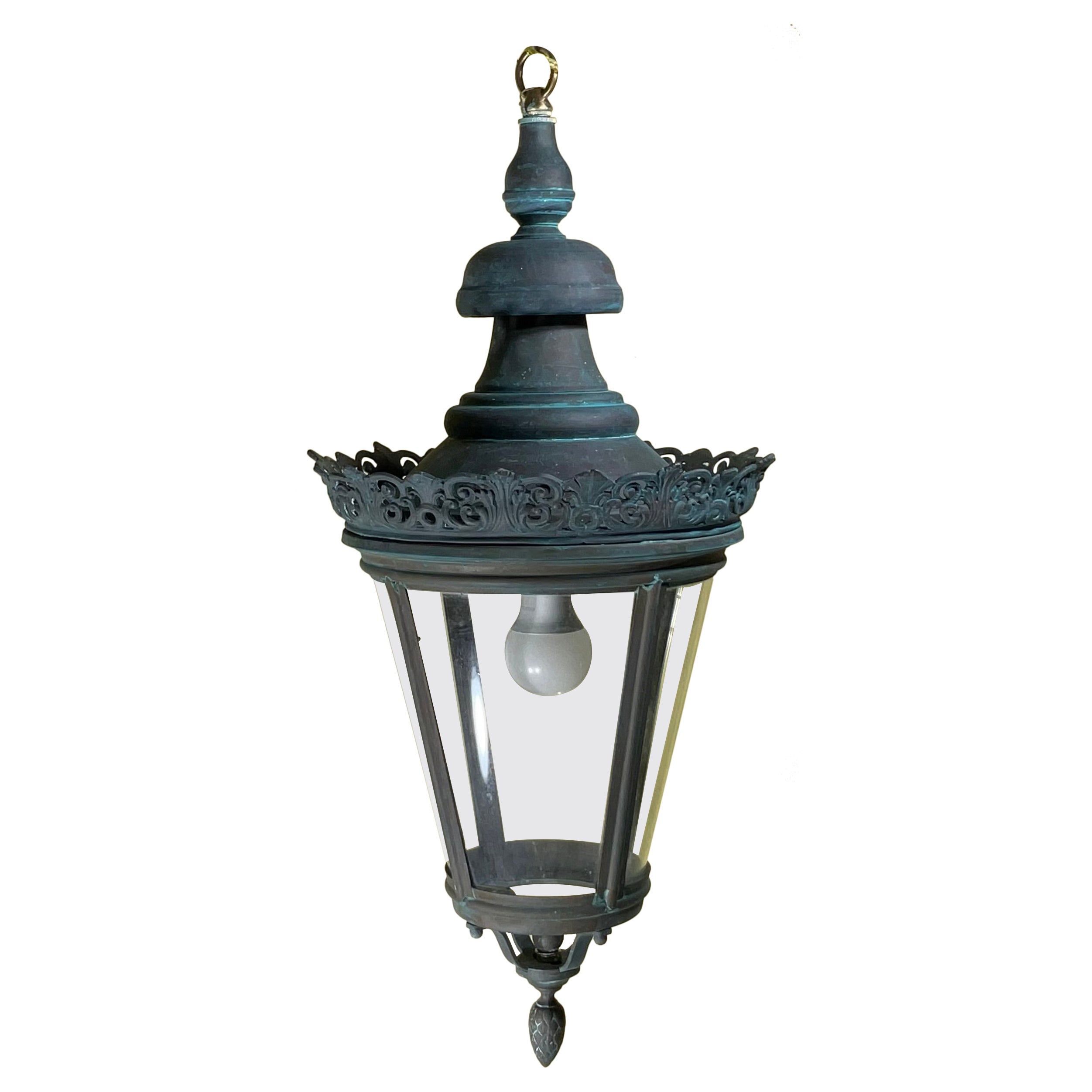 Cautivador Farol Colgante de Latón y Cobre Antiguos - 27 "Hx 12 "W