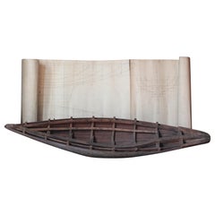 19th Century Scale Boat Hull Model & Line Plans Naval Sailor Maritime Folk Art