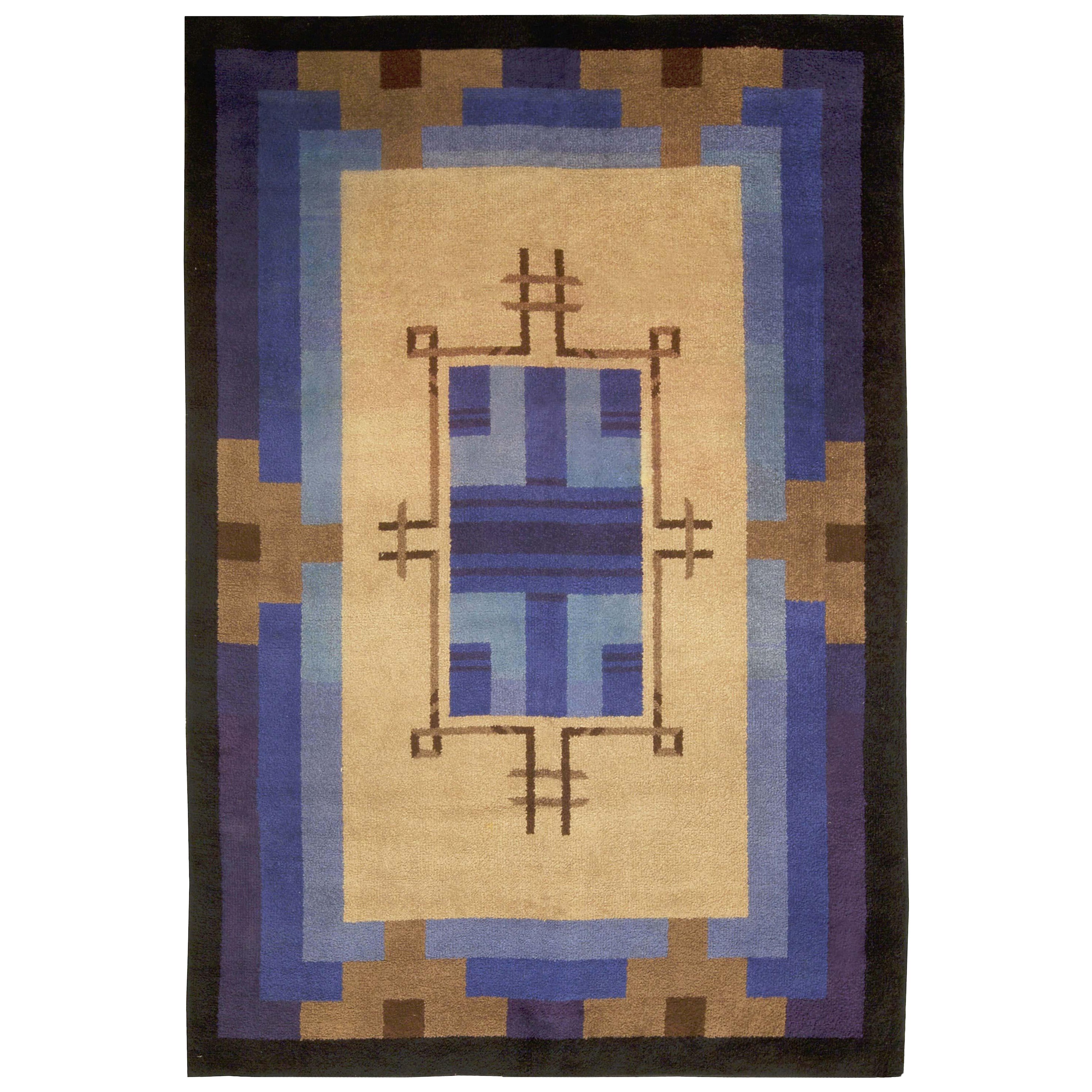 Doris Leslie Blau Mid-20th Century Bold French Art Deco Handmade Wool Rug