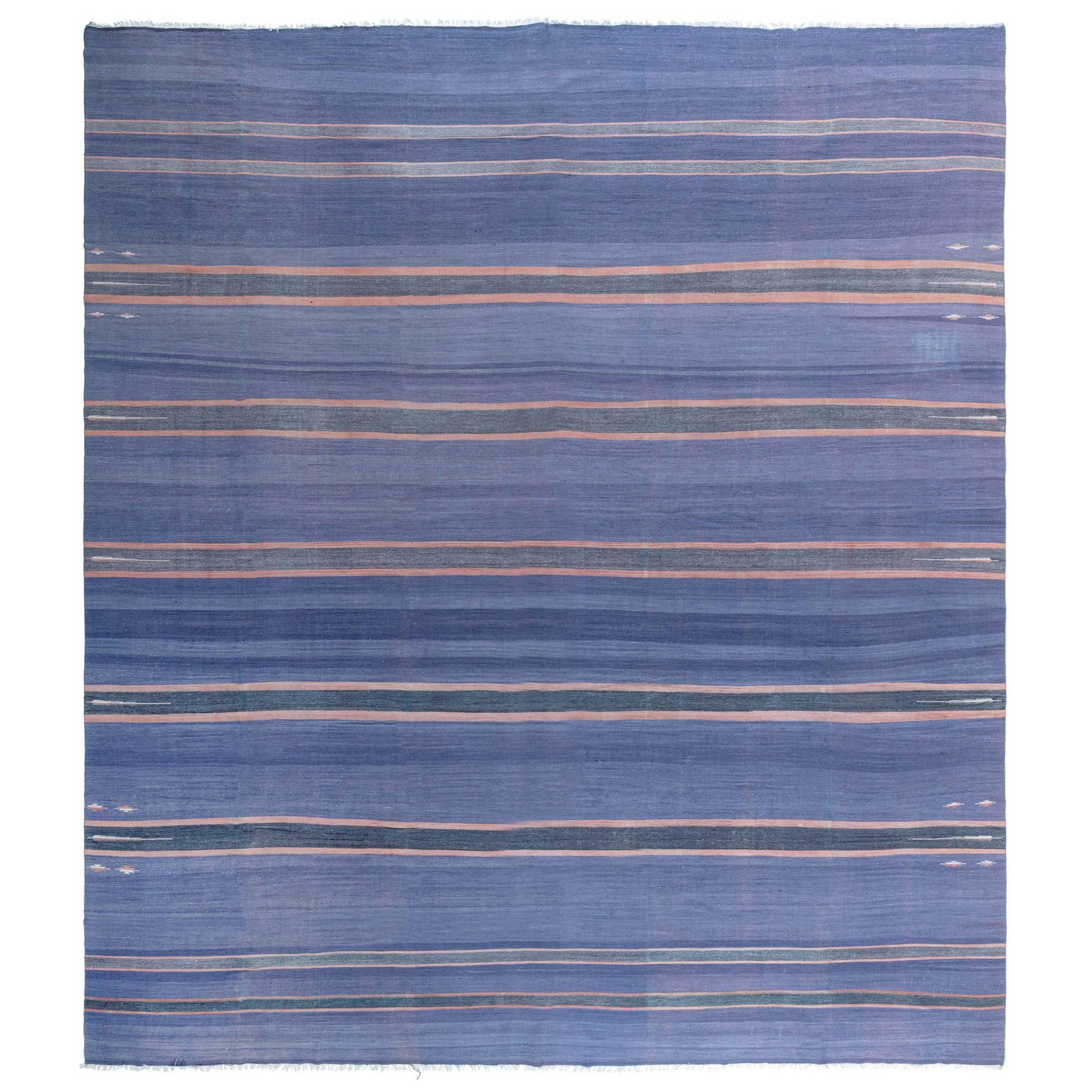 Doris Leslie Blau Vintage Indischer Dhurrie gestreifter lila Vintage-Teppich