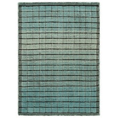 Rug & Kilim’s Gradient Custom Rug Sample, Blue Ombre and Black Grid Pattern