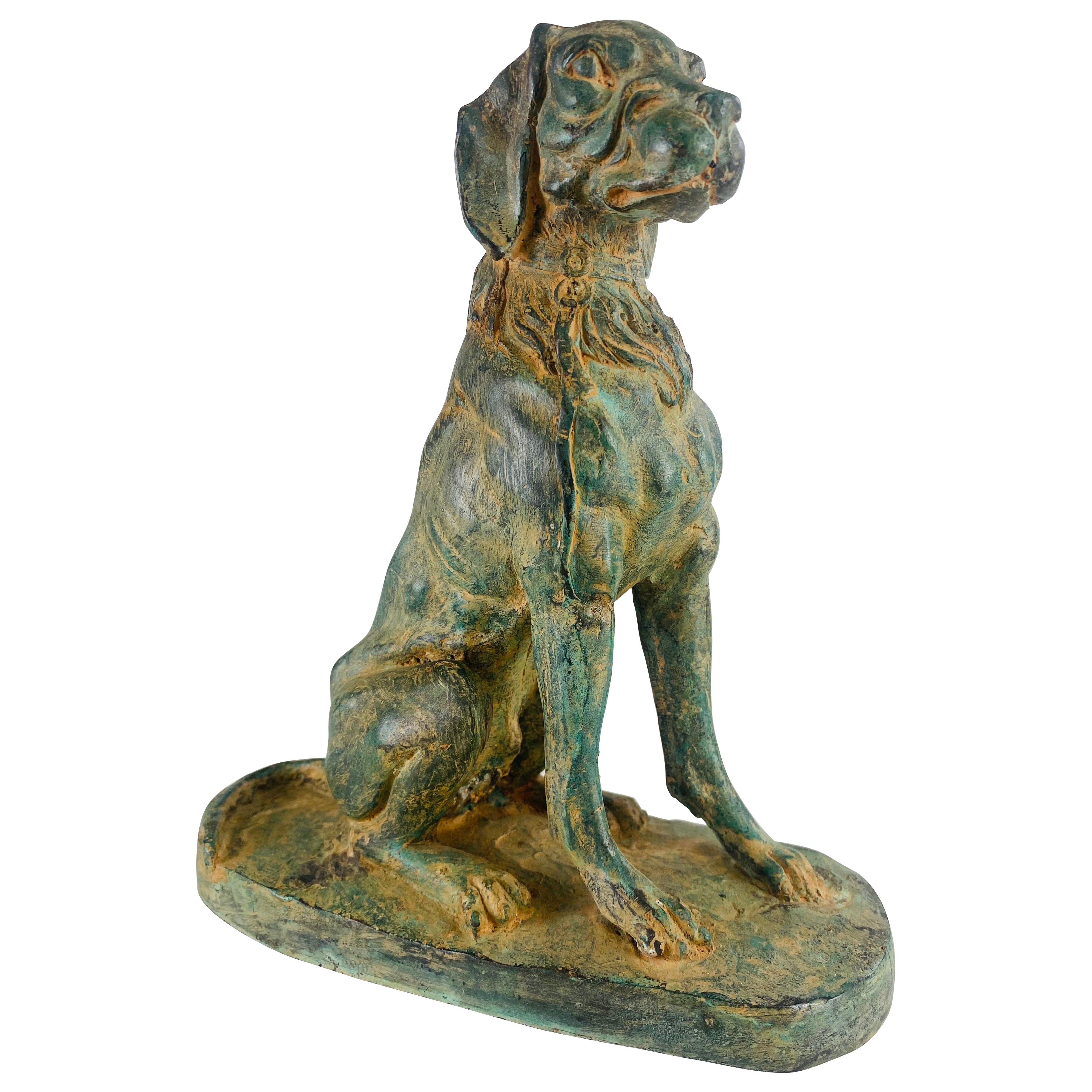 Bronze-Skulptur eines Jagdhundes aus der Mitte des vergangenen Jahrhunderts