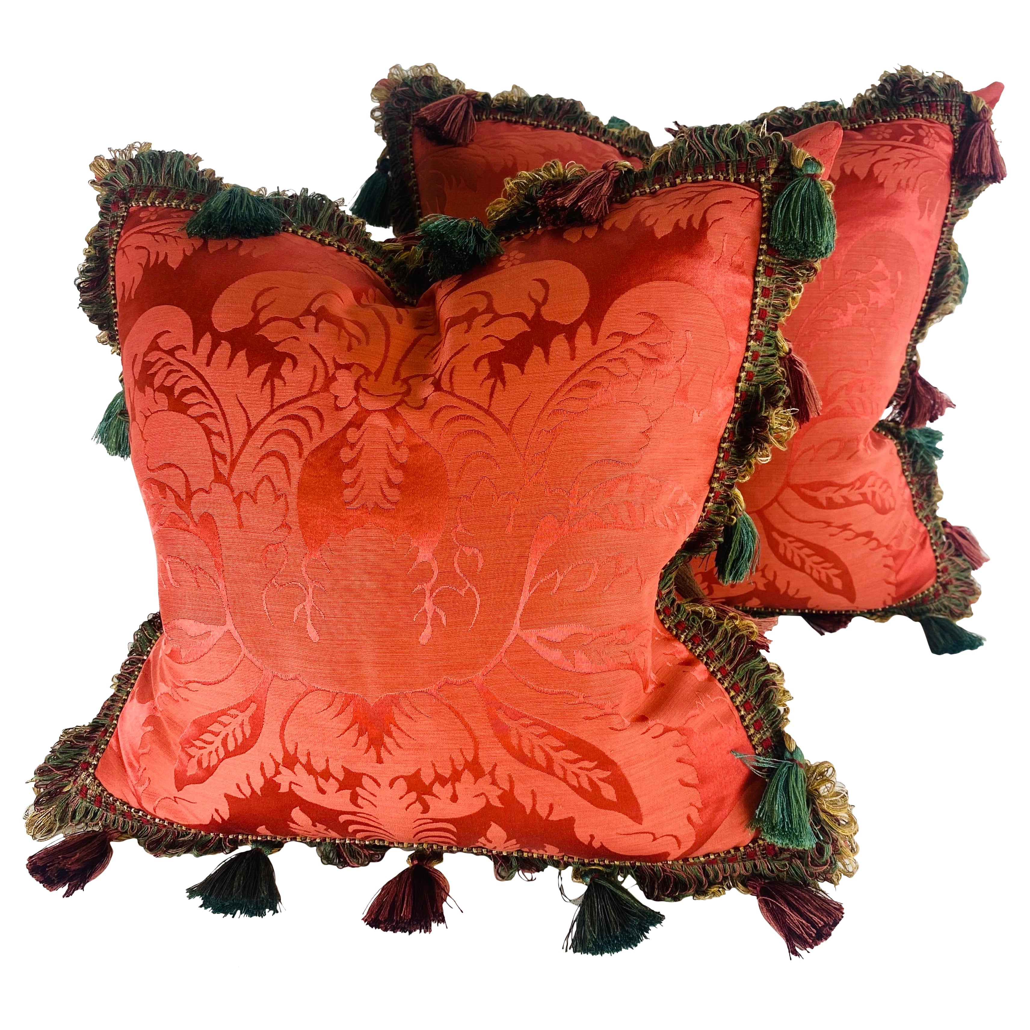 Elegant Scalamandre tasseled silk pillows/a pair