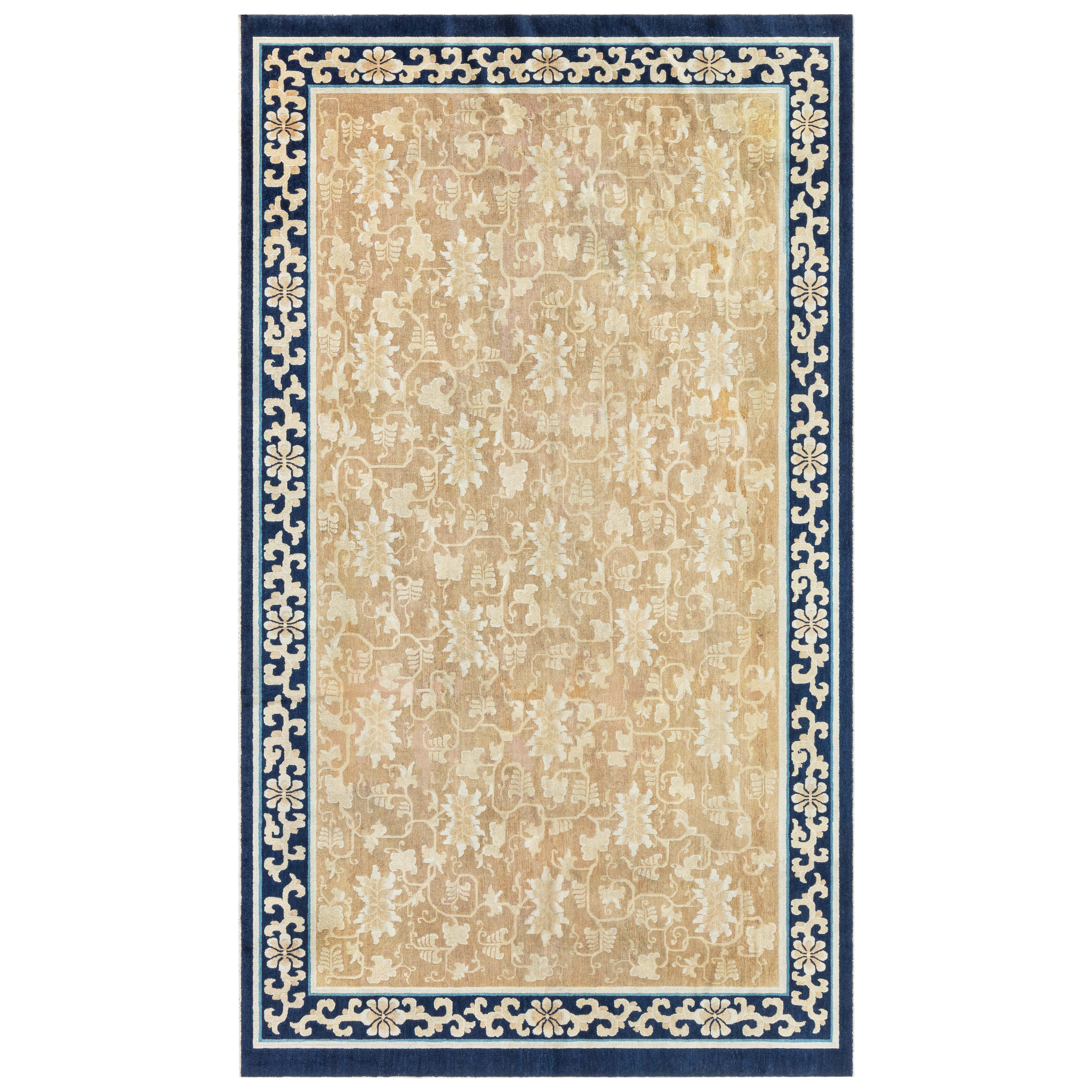 Doris Leslie Blau 19th Century Chinese Beige Navy Handmade Wool Rug