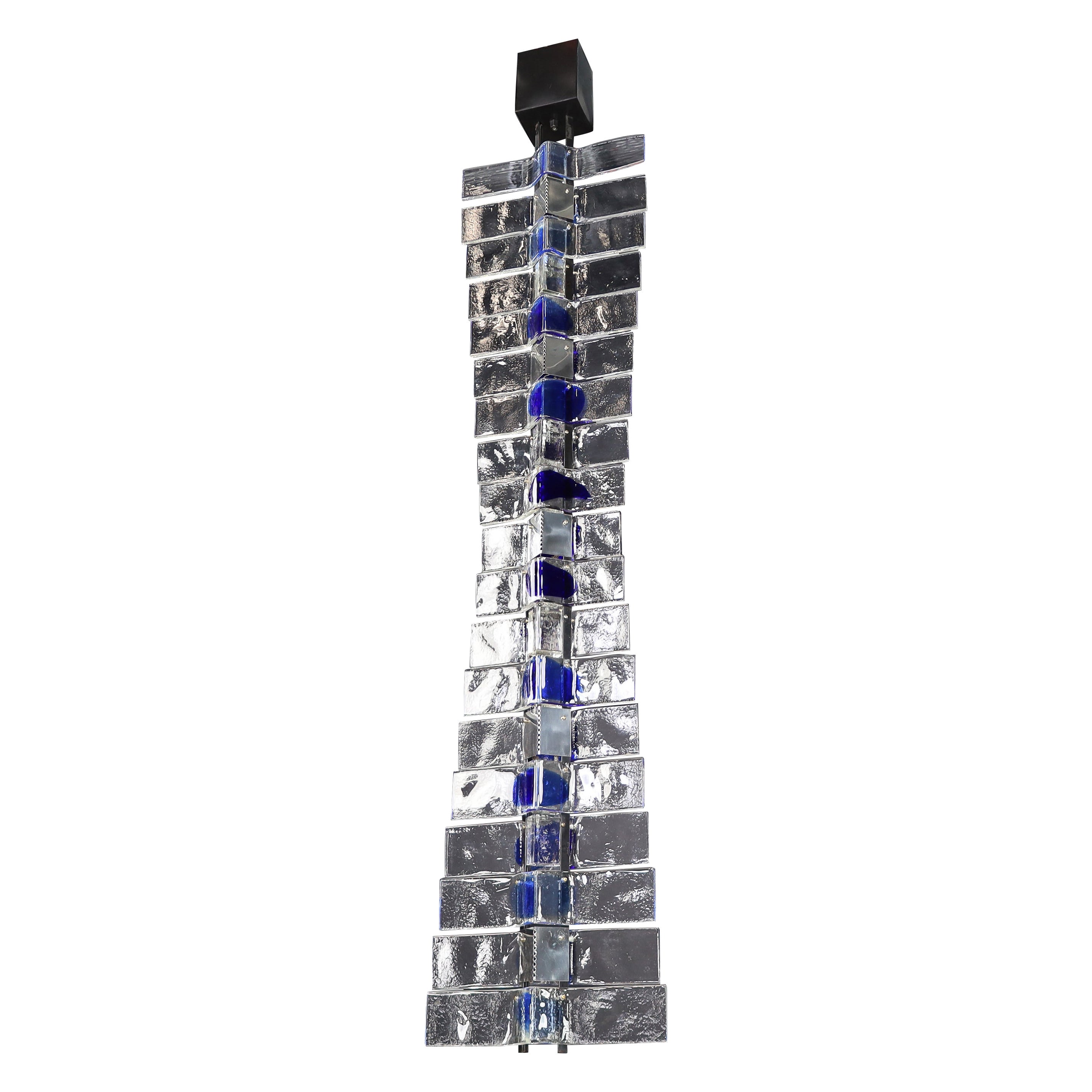 Monumental Venini Tazebao Chandelier in Crystal and Sapphire Murano Glass, Italy
