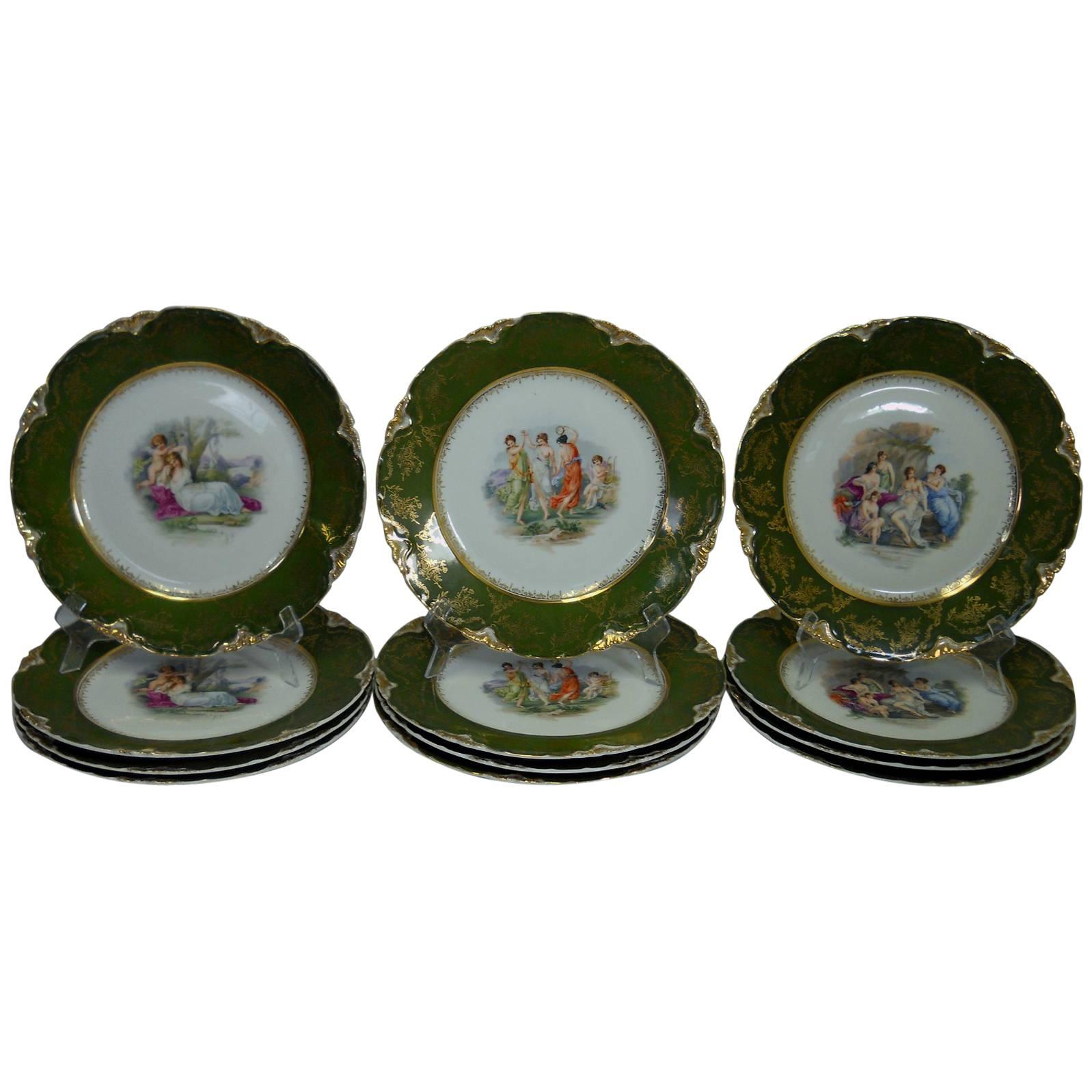 Lewis Strauss & Sons, Classic Scenes Women Set of Twelve of 12 Dinner Plates  For Sale