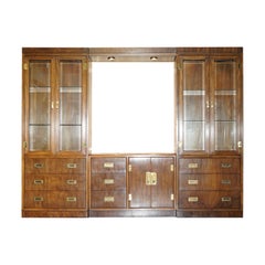 DREXEL HERITAGE 3 PIECE MILITARY CAMPAIGN BOOKCASE DISPLAY TV CABINET INC LIGHTs