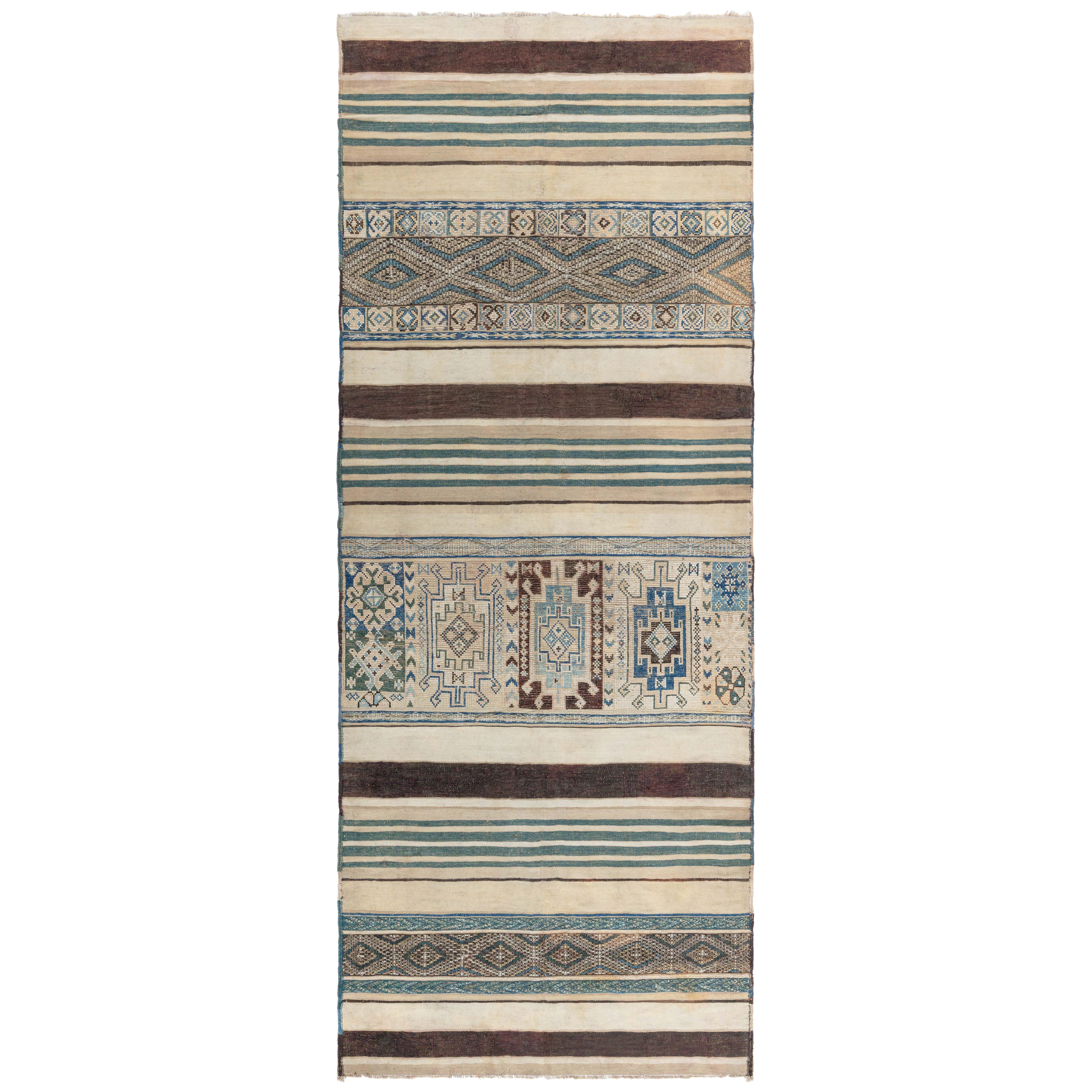 Doris Leslie Blau Alfombra Kilim Verde Geométrica Marroquí Vintage
