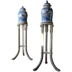 Early 20th Century Temple Jars on Regency Style Stands Country House