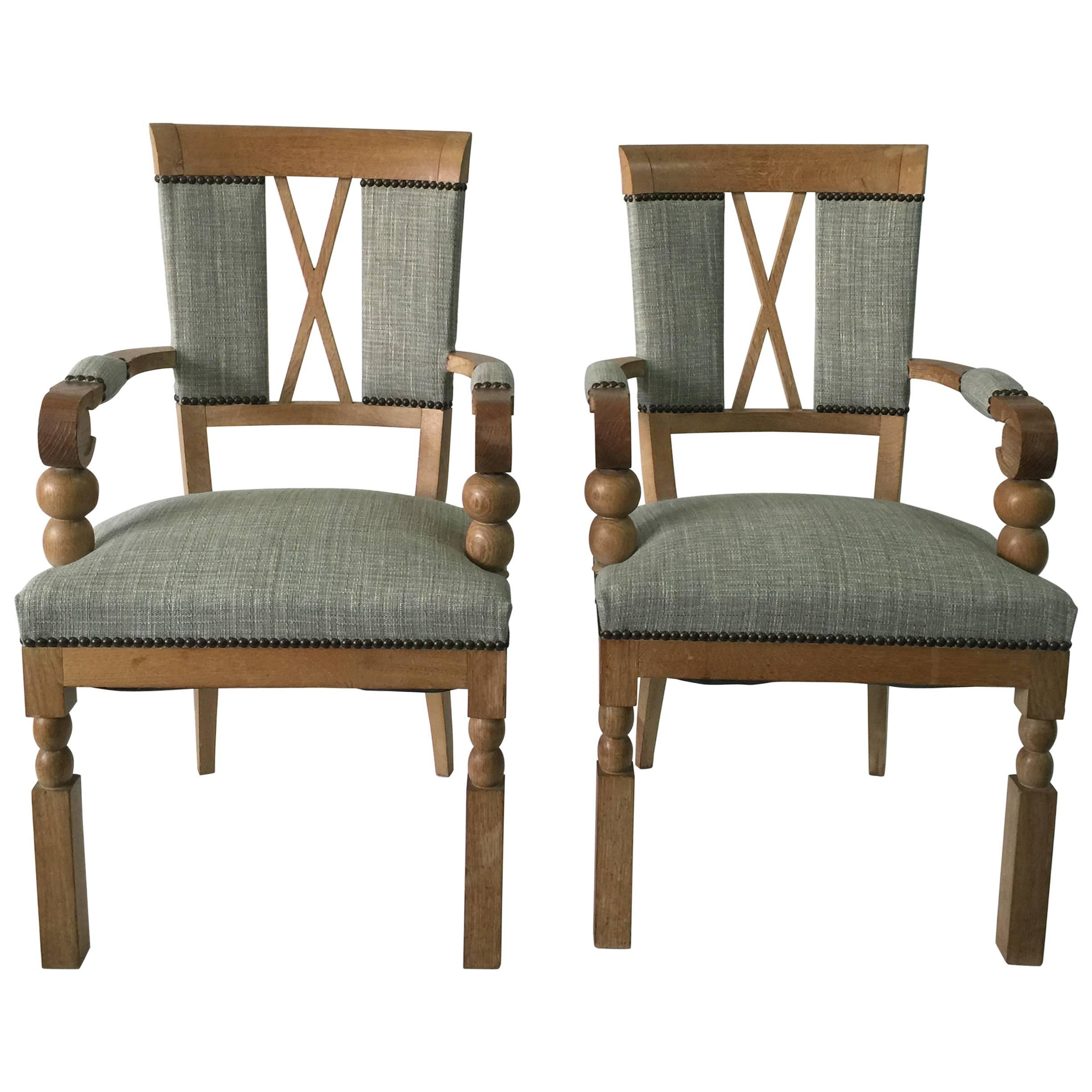 French Oak Art Deco Pair of Armchairs Manner of André Arbus. For Sale