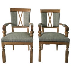 Vintage French Oak Art Deco Pair of Armchairs Manner of André Arbus.